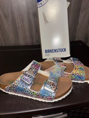 Birkenstock Kids Holographic Mosaic Two-Strap Sandals - Silver Multi